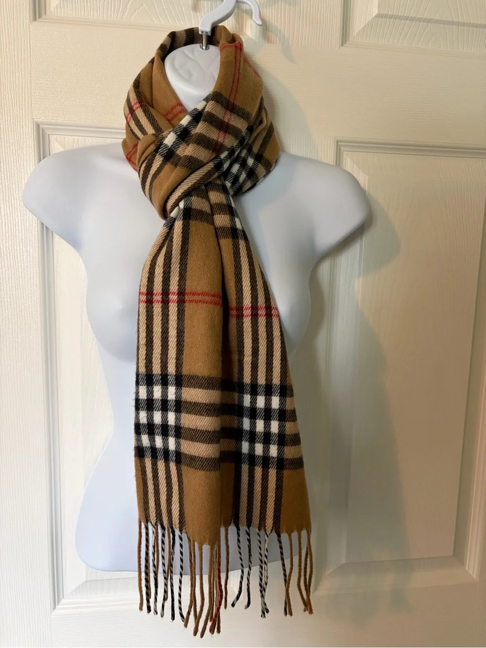 Lambswool Nova CheckTan Plaid Fringed Scarf Made in Italy